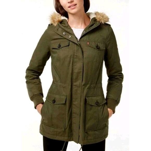 Levi Strauss And Co Jackets & Blazers - Levi Strauss NEW Fur Hood Parka Coat Size Medium Green Jacket Sherpa Lined